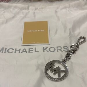 Michael Kors Shiny Silver MK Keychain Bag Charm with card and Dustbag